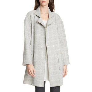 EILEEN Fisher Heathered Check Windowpane Wool Blend Coat Grey/Cream sz. Small